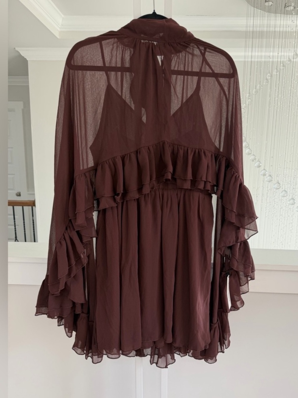 Commense Brown Ruffle Cape Dress - Picture 6 of 9
